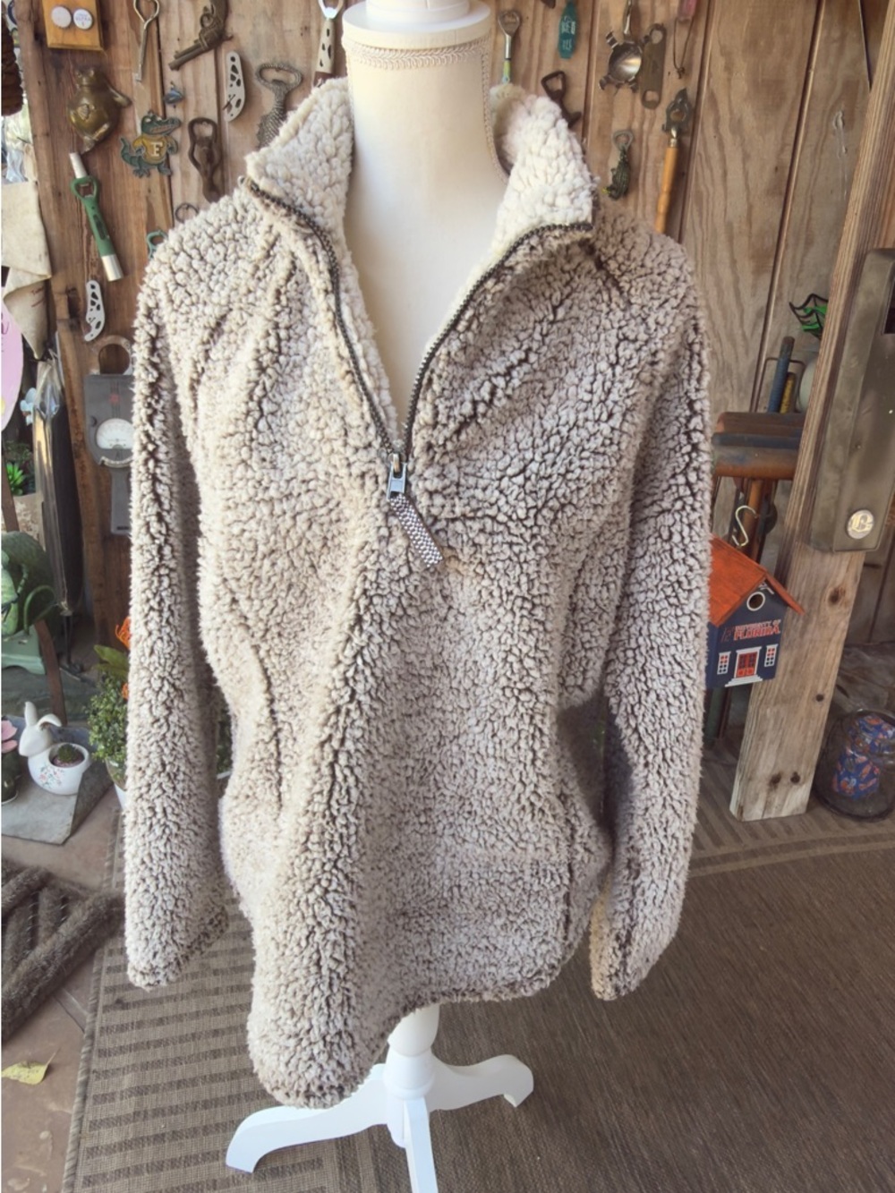 Cozy‎ Sherpa Half-Zip Pullover Sweater - Cream